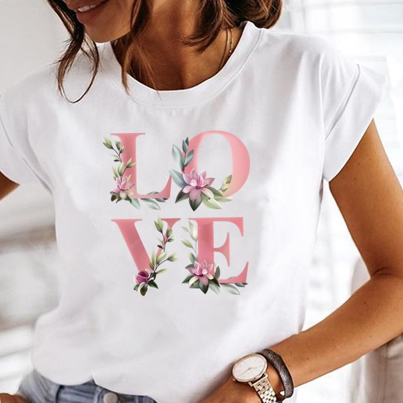 (Asian Size) Women Tee Clothing Casual T Shirt sweet flower trend Fashion Lady Female Top Printed Graphic Short Sleeve T-shirts