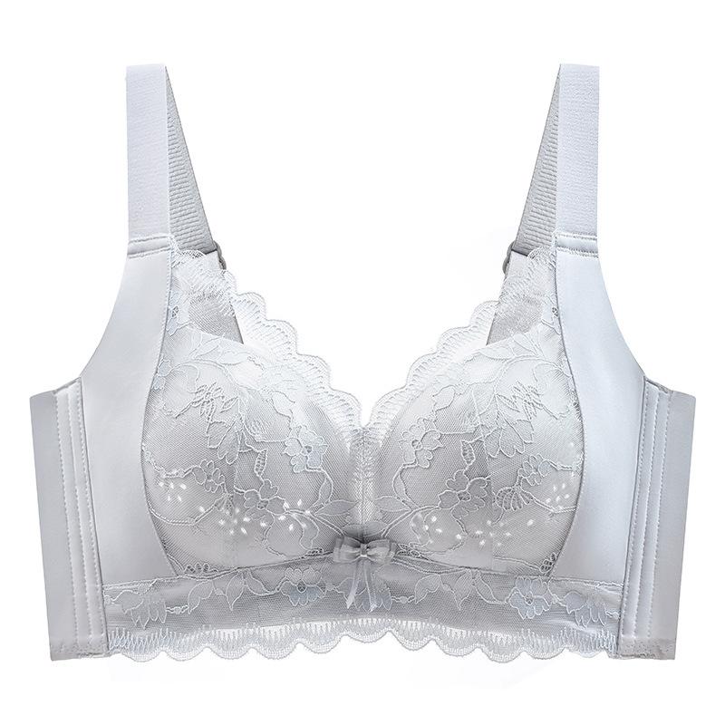 Underwear summer thin women's no steel rim breathable large chest small anti-sagging adjustment type pull gather bra cover