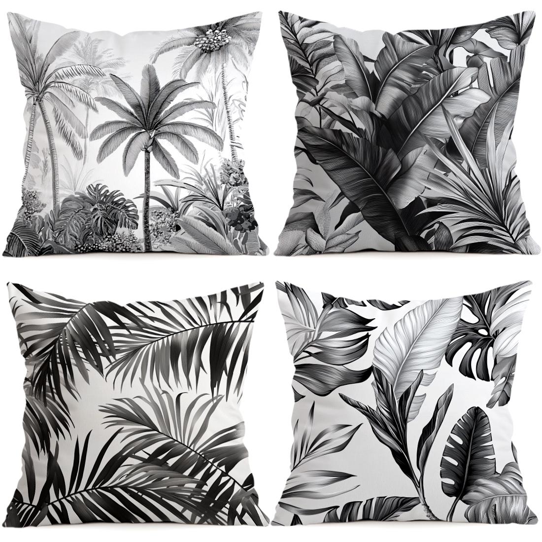 Jmg Clothing Unisex Black/White 1/4Pcs And Leaves Cushions Pillowcase Polyester Cushion Cover Throw Pillow Pillowcover Home Car Sofa Decor