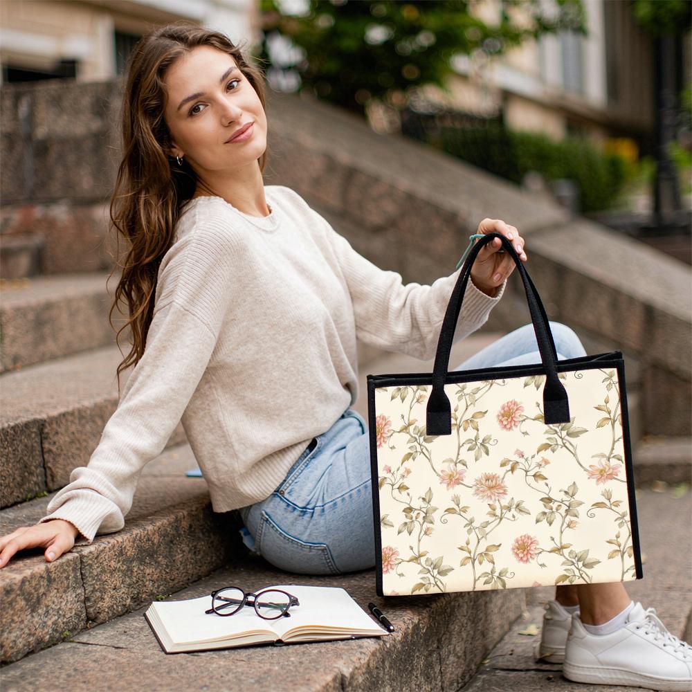 Elegant Floral Printed Tote Bag Fashion Casual Large Capacity Ladies Daily Carry Handbag