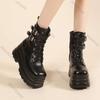 Fashion Women Black Punk Gothic Motorcycle Boots Chunky High Heel Ankle Boot Ladies Wedge Belt Buckle Platform Botines Female Shoes
