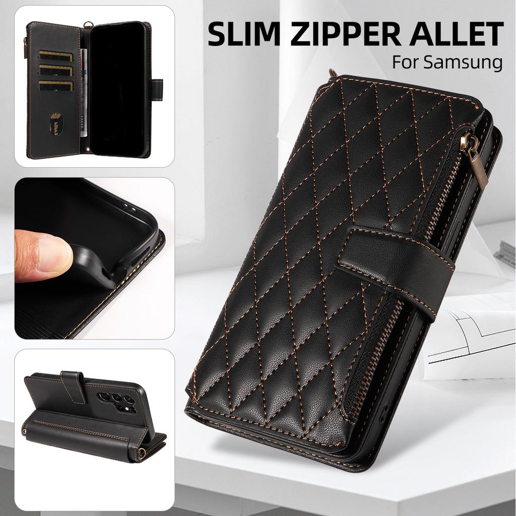 Suitable for Samsung S25 ULTRA Mobile Phone Case S24FE Zipper Card S10 E Mobile Phone Case with Lanyard