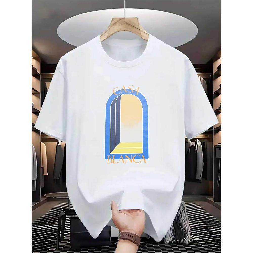 

Casablanca Graphic T-Shirt Architecture Arch Window Print Short Sleeve Tee Minimalist Black Top Men Women Fashion Streetwear S