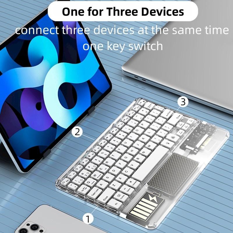 Transparentná RGB Bluetooth klávesnica s touchpadom nabíjateľná bezdrôtová klávesnica pre iPad Android iOS Windows Tablet