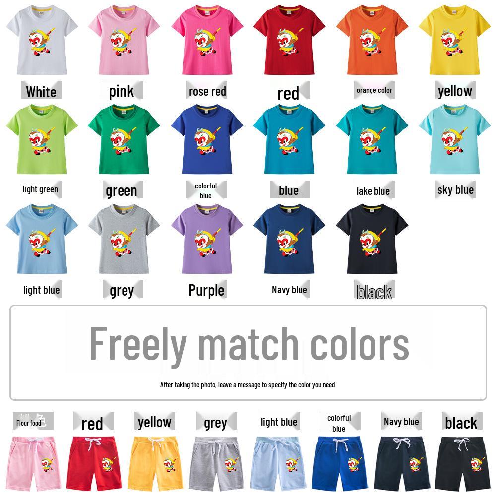 Sun Wukong Boys' Summer 2023 Cotton Outfit: Short Sleeve T-shirt & Shorts Two-Piece Set