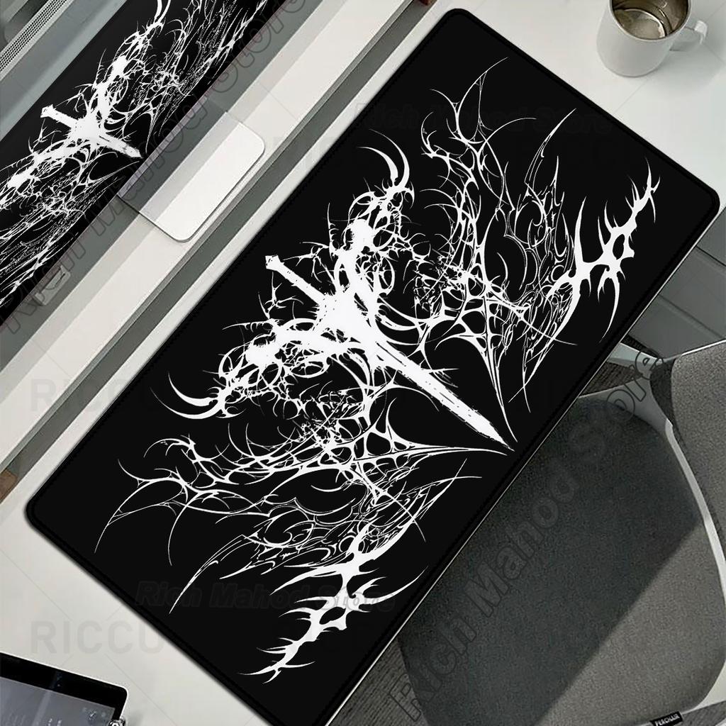 Black White Cybersigilism Deskmat Gothic Sword Art Mousepad Office Rubber Mouse Pad XXL PC Desk Accessories Gaming Keyboard Mats