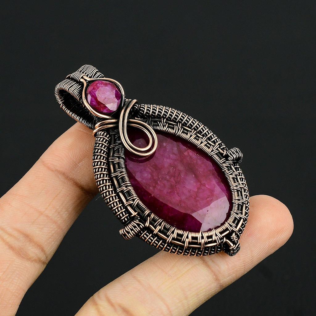 Ruby Pendant Gemstone Jewelry, 999 Copper Wire Wrapped Handmade Pendant, Latest Design Jewelry