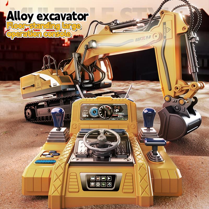 12/13/15CH RC Excavator Crawler track Alloy Truck Engineering Vehicle Sound Spray 680 Rotation Car Kids Toys for Boys Xmas Gift