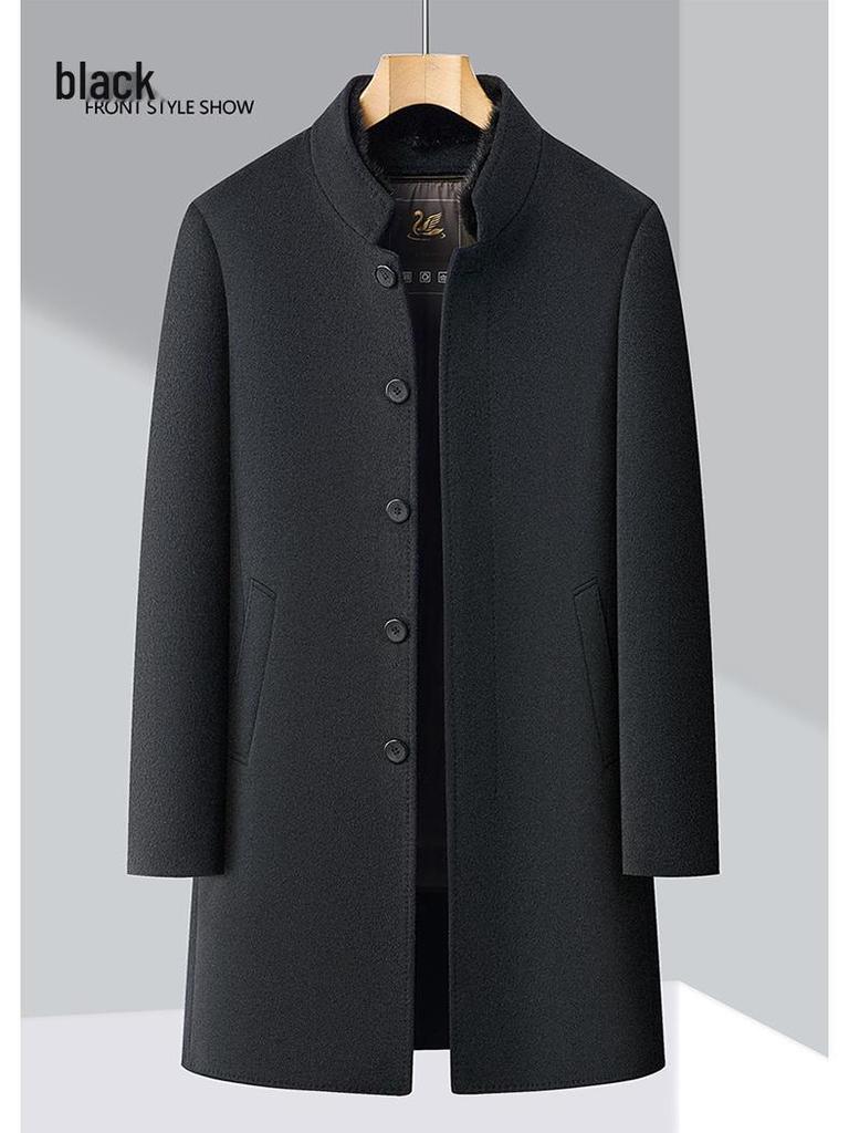Men's Winter Wool Coat with Mink Fur Collar and Down Liner