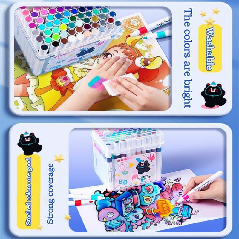24-80 Colors Acrylic Marker Pen Set Children Paint Art Markers for Rock,Glass, Wood, Canvas,Greeting Cards Graffiti Art Supplies