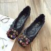 Autumn Fashionable All-match Rhinestone Square Buckle Square Toe Cloth Flat Heel Single Shoes Women's Soft Sole Moccasins