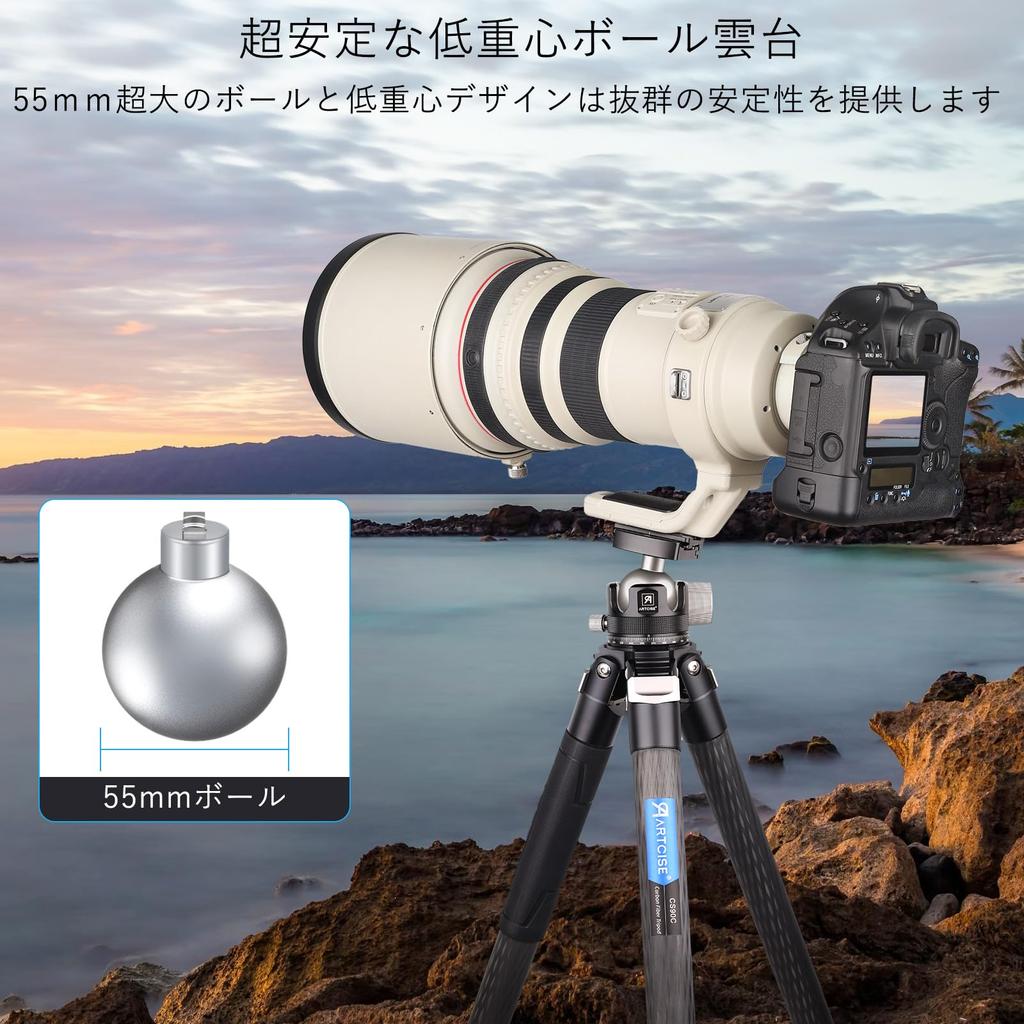 ARTCISE 55mm Ball Machined Panoramic Ball Quick Shoe for and Maximum 40kg Load Capacity Low-Center-of-Gravity Head, CNC-Machine Aluminum, 360°