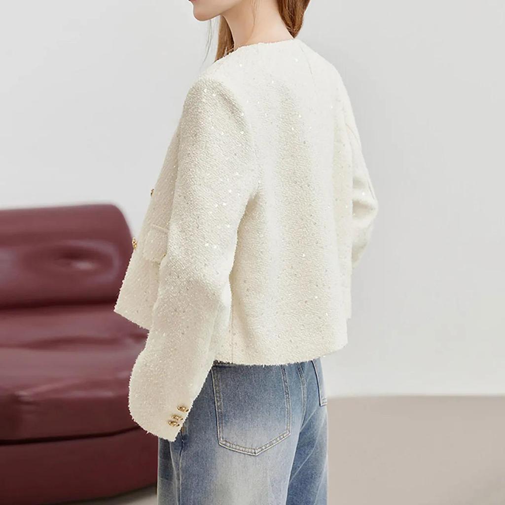Women's French Style Sparkling Sequin Jacket - Short, Petite Autumn New Arrival, High-End Feel
