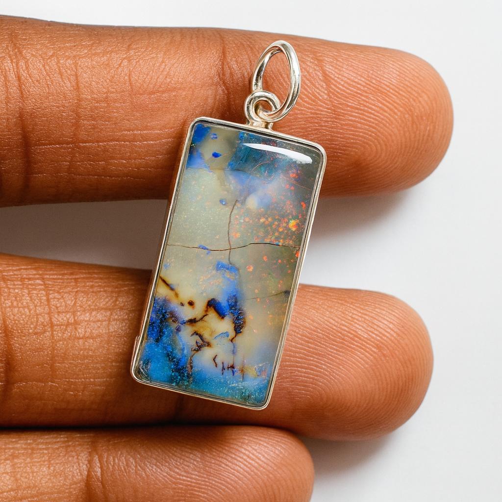 Rare Quality Natural Opal 28 Ct Emerald Pendant 925 Sterling Silver Certified