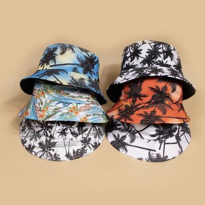 Unisex Spring Summer Fisherman Hat Lightweight Casual Cap Coconut Tree Pattern Outdoor Sunshade Fashion Accessory