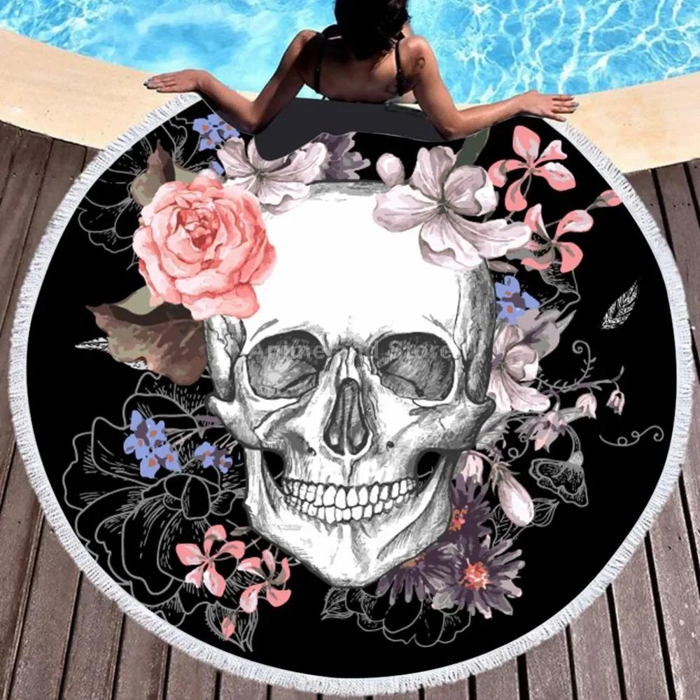 Black 3D Tiger Round Beach Towel Animal Theme Bath Towel Microfiber Fabric Size Swimming Travel Sport Adult Beach Towel