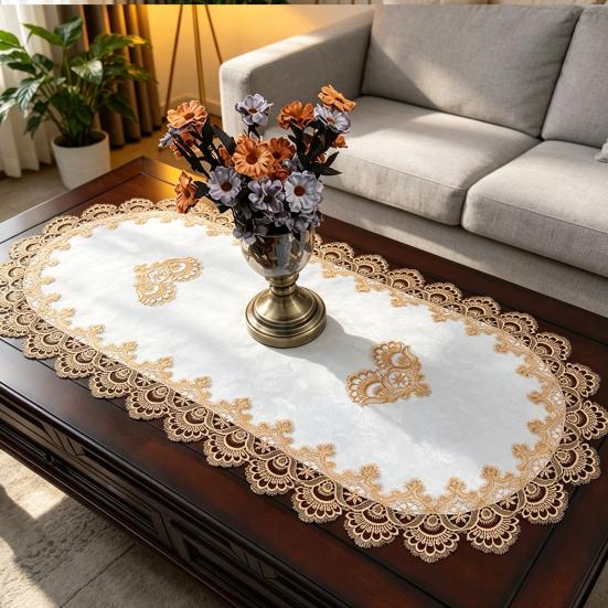 Oval Lace Table Runner, Vintage Table Runner Doily, Retro Lace Table Runner Floral Placemat for Coffee Table Dining Table Decor