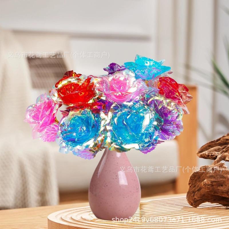 Złota Folia Róża Kwiat Kreatywny Prezent Emulowany Kwiat Prezent na Walentynki Pojedyncza Pozłacana Róża Bukiet Pudełko