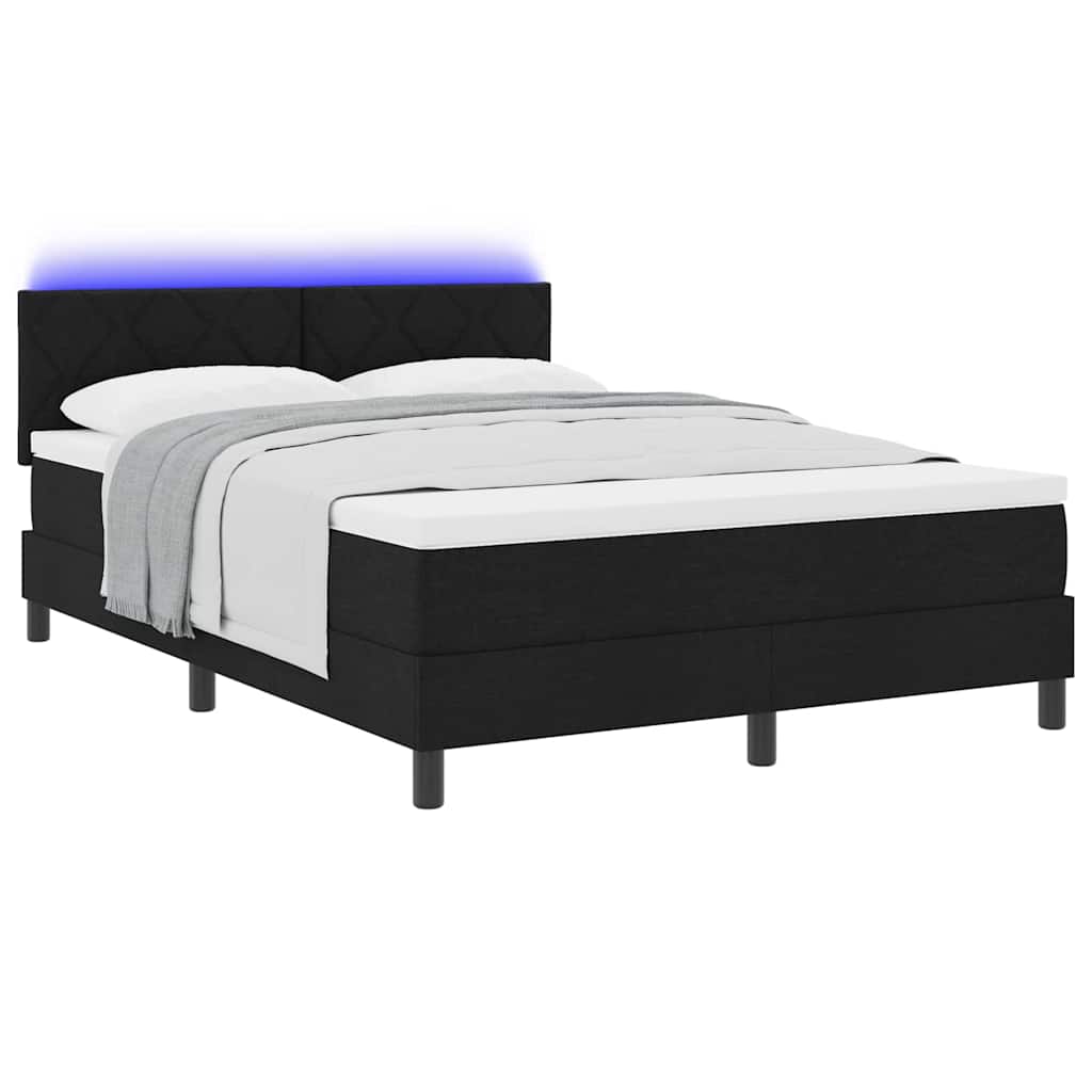 Boxspring Bed with LED Light Strips Black 140 X 190 Cm Fabric