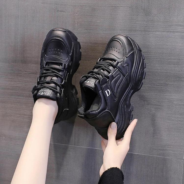 White Platform Women's Sneakers Spring Lace-Up Thick Bottom Vulcanize Shoes Woman Pu Leather Breathable Sports Shoes