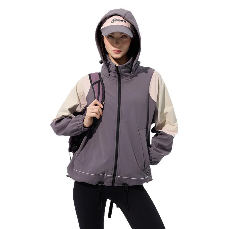 Lotus Leaf Colorblock Softshell Jacket: Water-Repellent, Elastic Hem, Fleece-Lined, Stand Collar