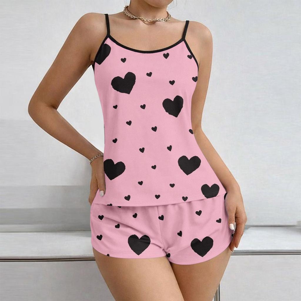 Women Soft 2 Piece Pajamas Set Sleeveless Shorts Set Loungewear Sets Pyjamas Nightwear