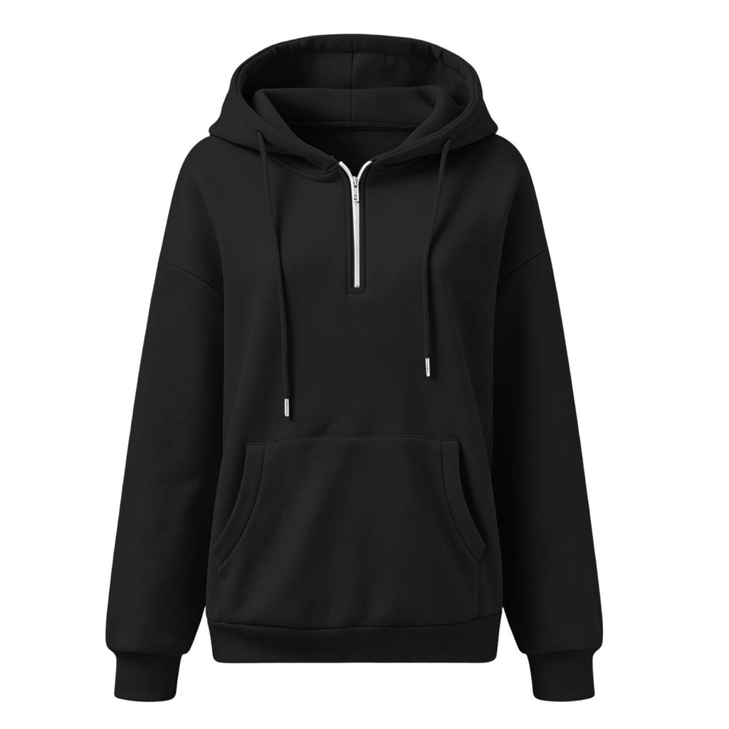 Women's Casual Color Zip-Up Hoodie with Drawstring and Pockets