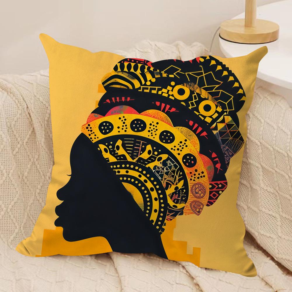 African American Woman Cushion Cover Silky Short Plush Invisible Zipper Dustproof Sofa Pillow Case For Home Decor