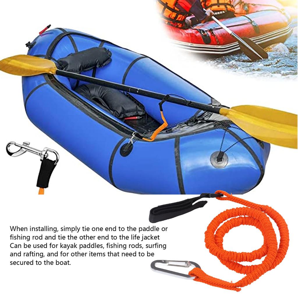 2pcs Kayak Paddle Leashes Stretchable Safety Canoe Paddle Leash Kayak Accessories with Belt Buckle and Hook Orange