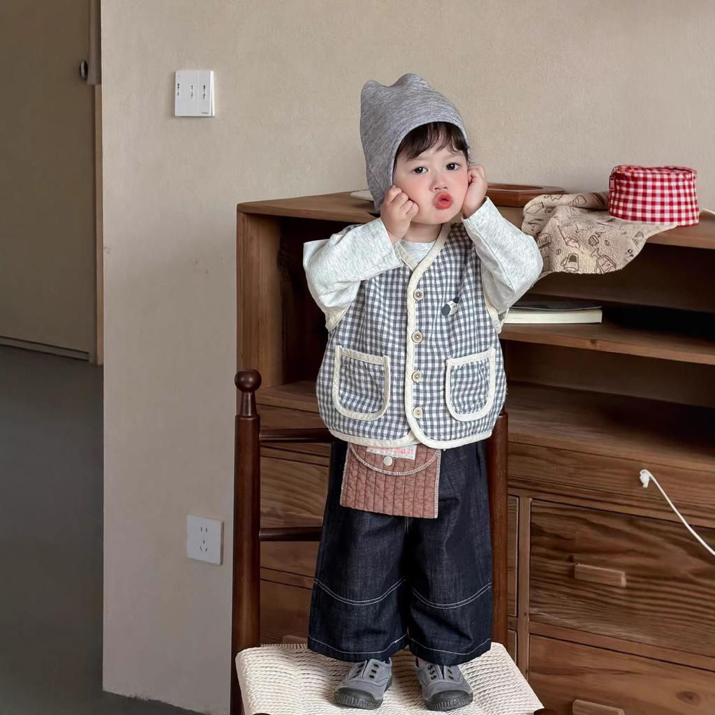 Children's plaid vest jacket baby spring 2026 new children's spring clothes boys denim suit