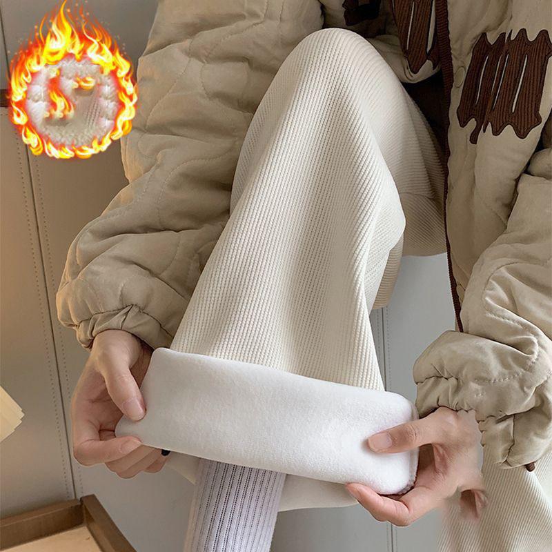 Women's Fleece Wide Leg Pants Winter High Waist Long Pants Loose Casual