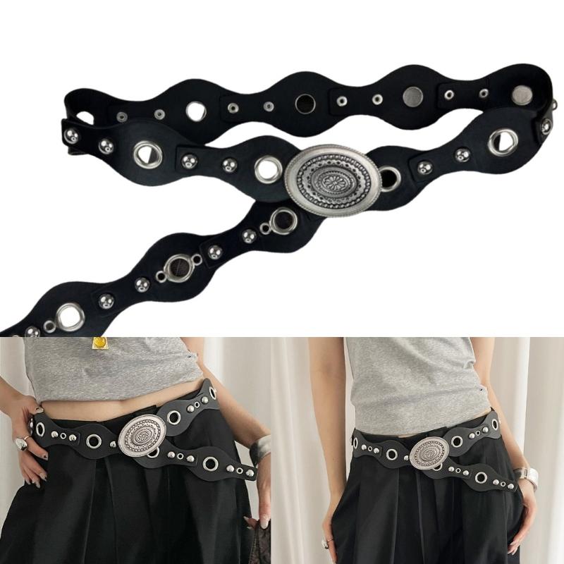 Retro Cowgirl Belt with Studded Detail Adjustable Western Design Sash PU Leather Waist Strap for Women Casual Outfits