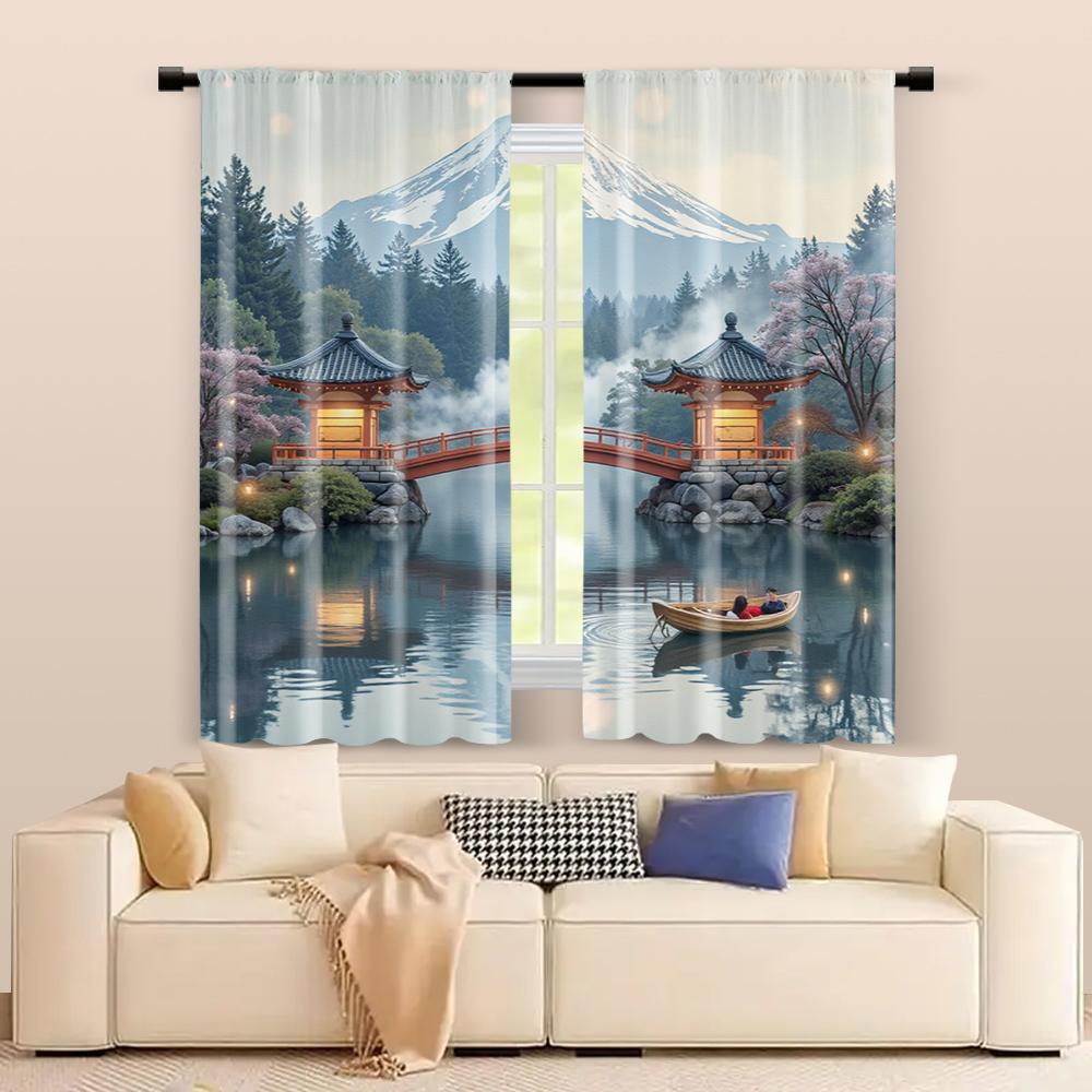 2 szt. zasłon filtrujących (z wyłączeniem prętów nieruchomych bez baterii) Krajobraz tuszem i wodą do użytku w sypialniach i salonach