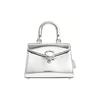 Sammy 22 Einfarbige Buchstaben-Logo-Logo-Druckverschluss Leder Diana Tasche Schulter-Crossbody-Handtasche Klein Damen Metallic-Silber