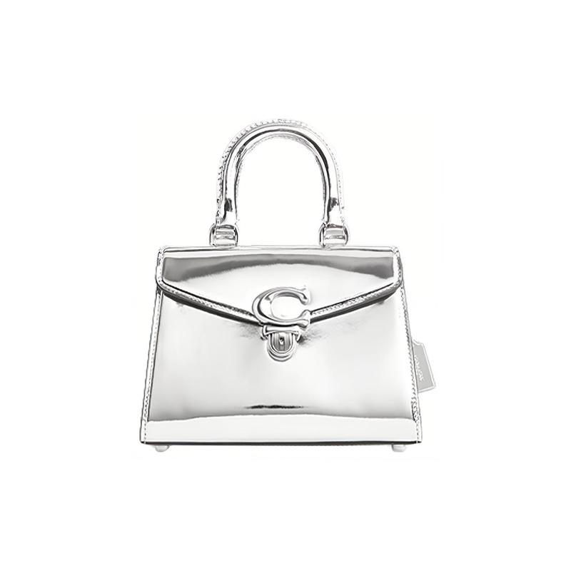 

COACH Sammy 22 Solid Color Letter Logo Logo Push Lock Closure Leather Diana Bag Shoulder Crossbody Handbag Small Women s Metallic Silver срібний