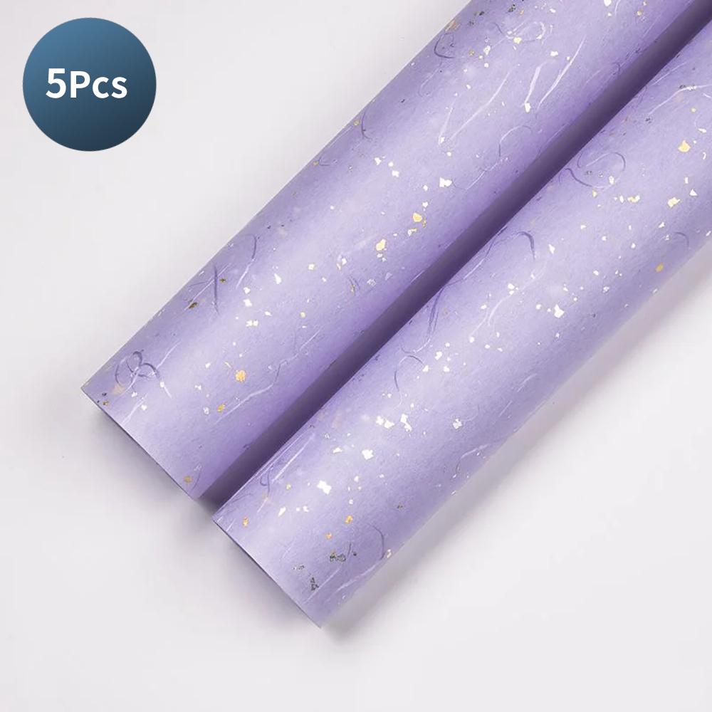 Korean Floral DIY Wrapping Paper Set - 5 Sheets, 6 Colors, Gold/Silver Sparkles, Waterproof for Bouquets & Gifts