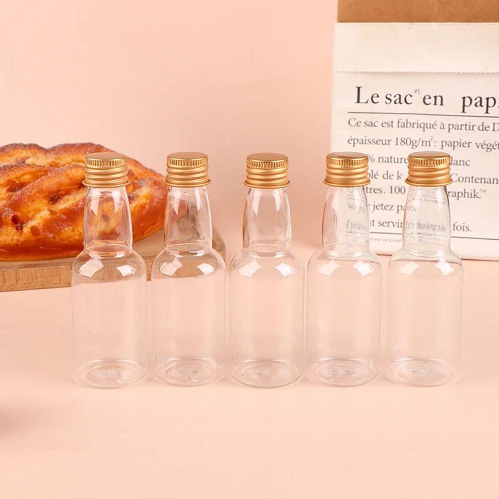 5Pcs Party Supplies Plastic Spirit Bottle Silver/ Gold Caps Alcohol Shot Bottles