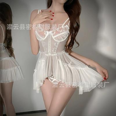 Sexy Pajamas Hot Backless Fungus Lace Summer Home Nightdress Sexy Mesh Perspective Suspender Nightdress