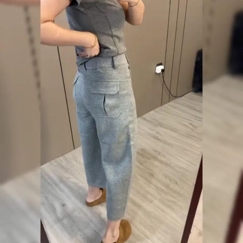

2026 Gray High-Waisted Elastic Casual Sweatpants - Slimming Loose Fit with Straight Leg Drape for Spring XL 120-130cm