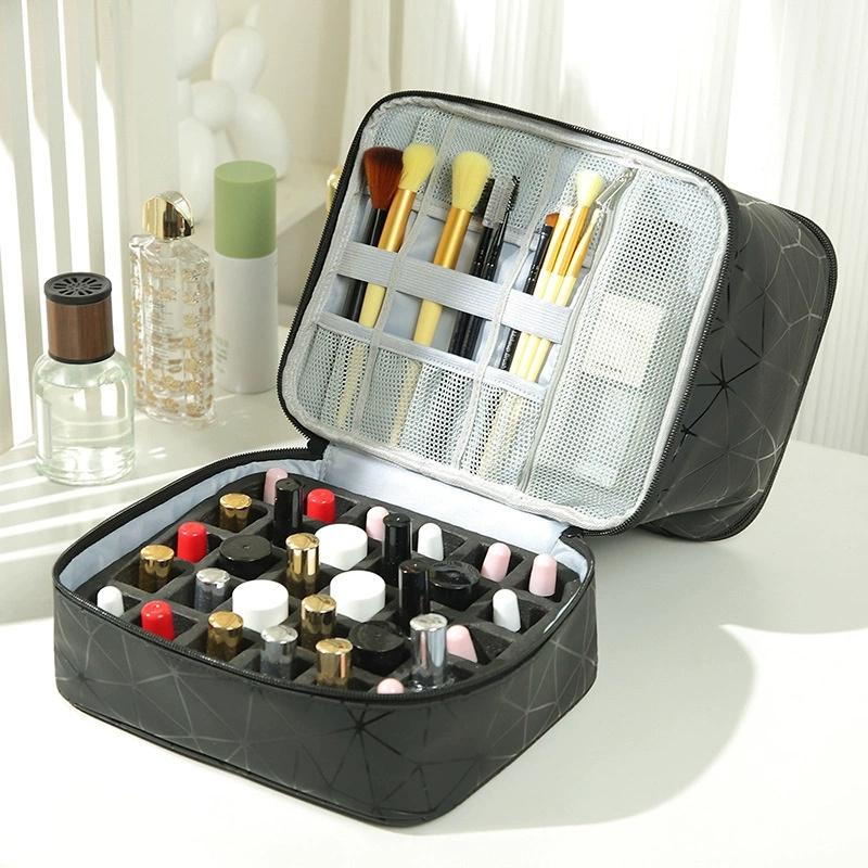 Large Capacity Double-layer Cosmetic Bag, Nail Polish Storage Bag, Orderly Storage, Necessary for Travel Storage