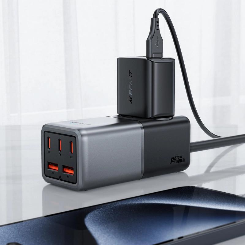 Ładowarka Biurkowa Acefast Z2 Gan 75W Pd 3X Usb-C 2X Usb-A - Czarno-Szara