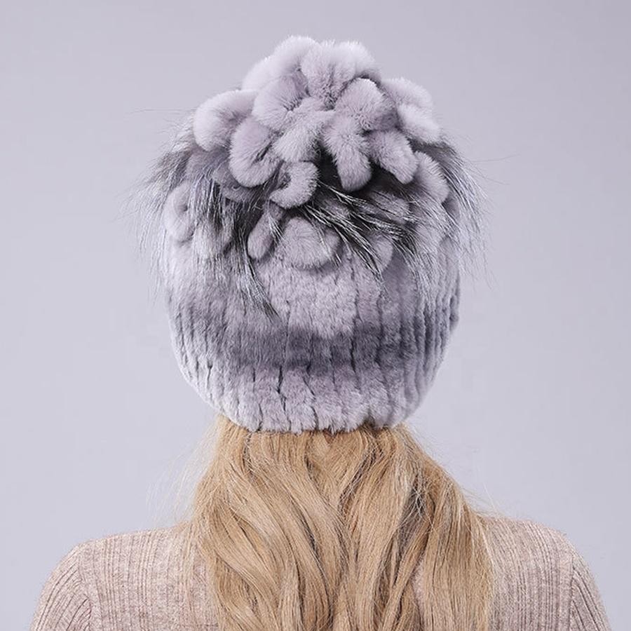 Winter Premium Rabbit Fur Beanie Hats Genuine Rabbit Fur Caps Women Winter Fur Rex Rabbit Knitted Hats Warm Beanie Caps