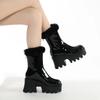 2025 New Women's Boots Autumn and Winter Plush Neckline Warm Black Round Head Locomotive Retro Cool Thick Bottom Horse Boots