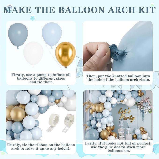 139-Piece Blue & White Metallic Latex Balloon Arch Set for Weddings, Birthdays & Anniversaries
