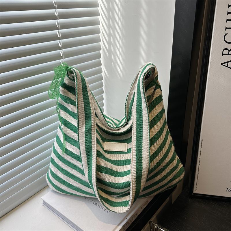 New Striped Cloth Bag Lazy Literary Style Tote Bag Student Large Capacity Casual Shoulder Armpit Bag