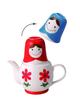 Sun Art Cute Tableware "Matryoshka" Teapot & Cups (Tea Set for 2) Blue x White SAN1637