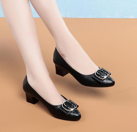 Vendita Calda Scarpe da Donna Scarpe da Donna Moda Décolleté Tinta Unita Primavera Estate Bocca Bassa Fibbia Punta Rotonda Tacco Scarpe da Donna