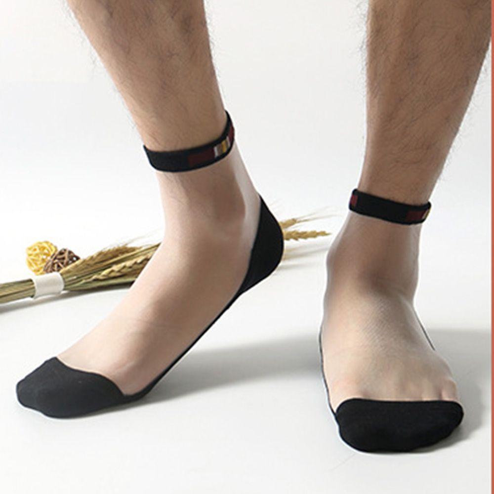 Summer Men Transparent Glass Silk Ultra-Thin Cotton Short Crew Short Socks Invisible Socks