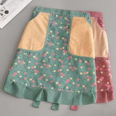 Fashion Canvas Half-length Apron Flower Wear-resistant Work Clothes Anti-fouling Household Cooking Half-waist Apron Kitchen
