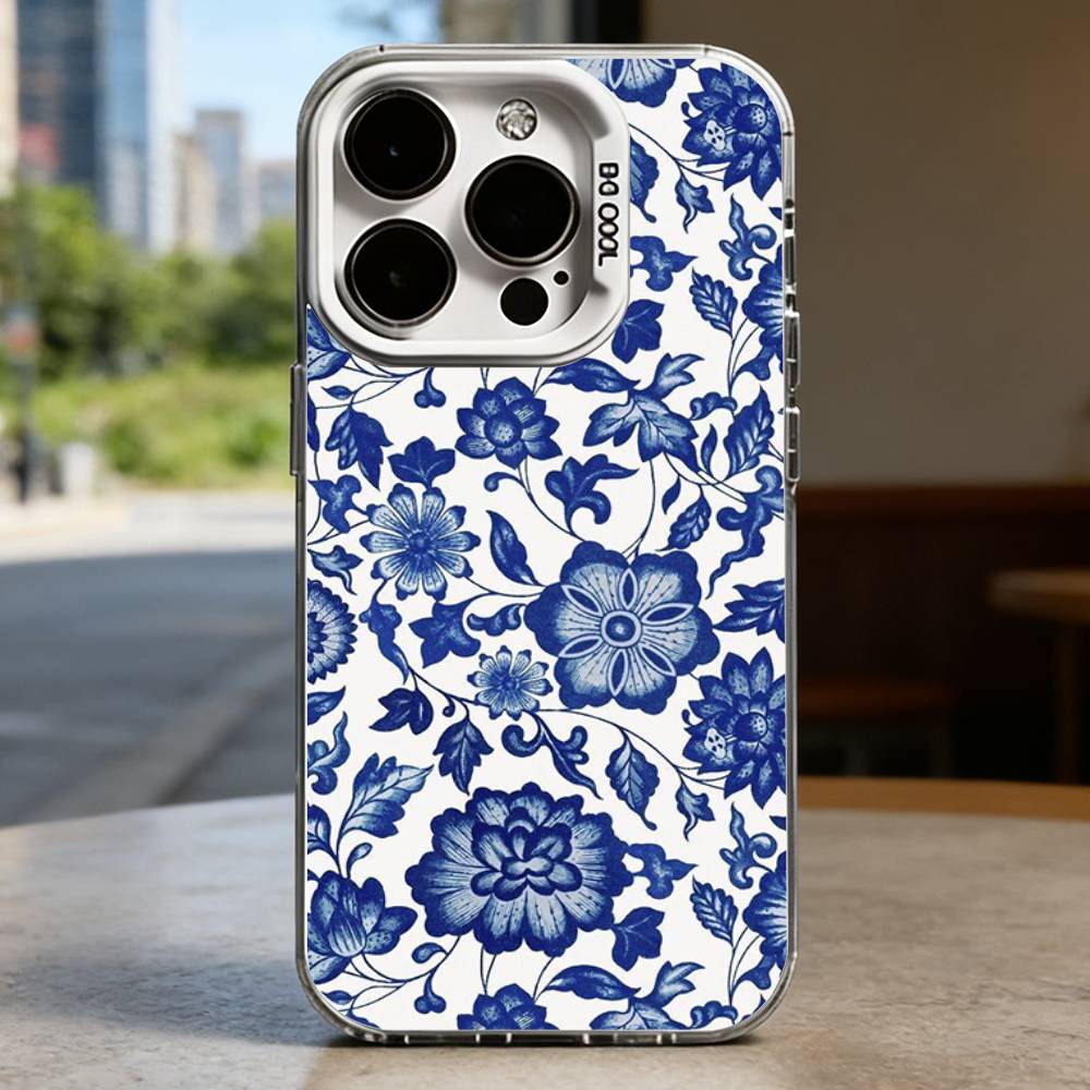 Blue and White Porcelain Funda Hard Phone Case for IPhone 16 15 14 13 12 11 Pro Max Plus16E X XR XS Max Shockproof Full Cover